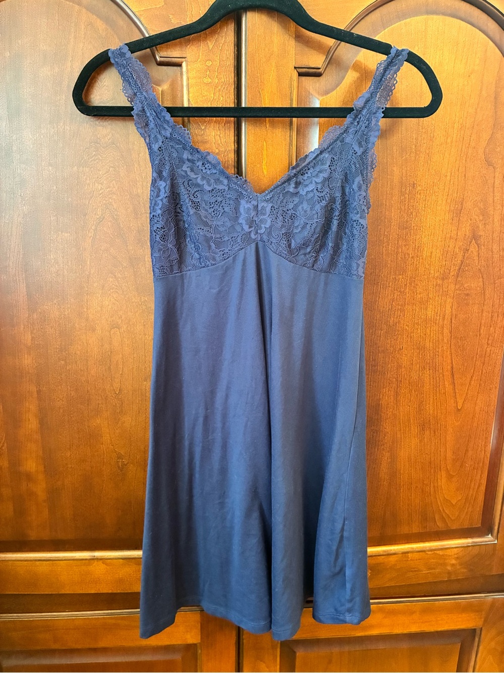 Flora Nikrooz Navy Lace-Trim V-Neck Chemise babydoll romantic feminine slip Sm
